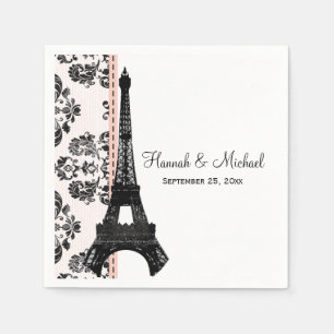 Serviette En Papier Mariage tour Eiffel Damask rose