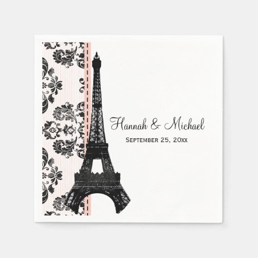 Serviette En Papier Mariage tour Eiffel Damask rose (Devant)