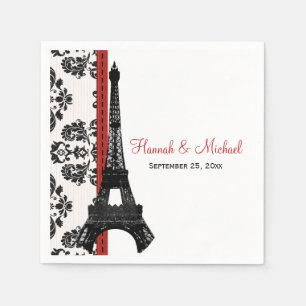Serviette En Papier MARIAGE tour Eiffel Damask ROUGE