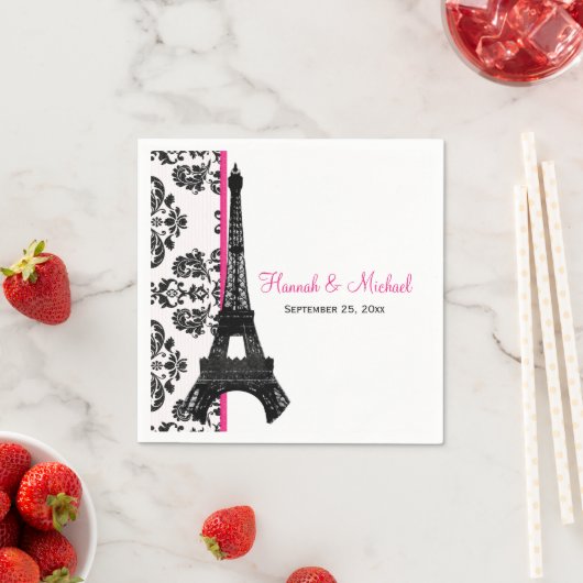 Serviette En Papier Mariage tour Eiffel rose chaud (En situation)