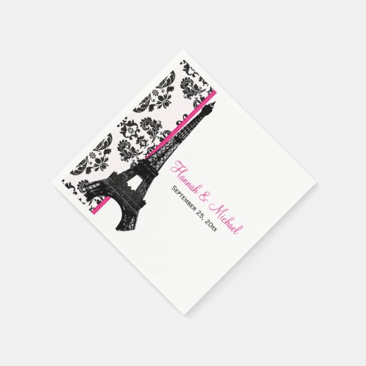 Serviette En Papier Mariage tour Eiffel rose chaud (Coin)
