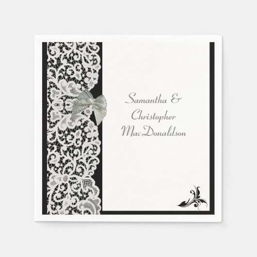 Serviette En Papier Mariage traditionnel dentelle noire et blanche (Devant)