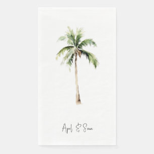 Serviette En Papier Mariage tropical à l'aquarelle avec noms en écritu