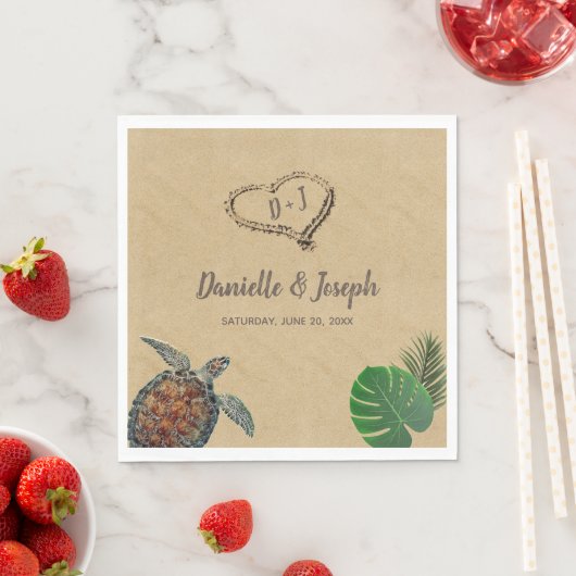 Serviette En Papier Mariage Tropical Beach Sea Turtle (En situation)