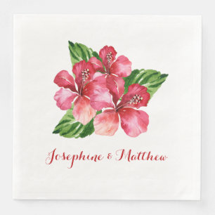 Serviette En Papier Mariage tropical de l'Hibiscus rouge