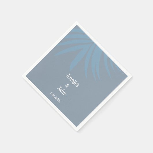 Serviette En Papier Mariage Tropical Dusty Blue Palm Leaf Beach (Coin)