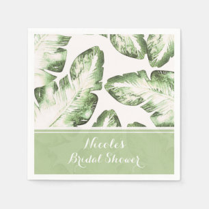 Serviette En Papier Mariage Tropical Élégant Blanc Vert Feuilles de Pl