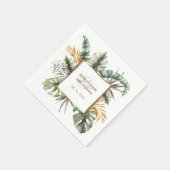 Serviette En Papier Mariage Tropical Elegant Green Palms Gold Frame (Coin)