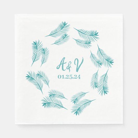 Serviette En Papier Mariage Tropical Feuille Palm Tree (Devant)