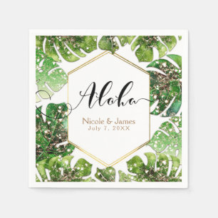 Serviette En Papier Mariage Tropical Feuilles Paillettes Étincelles Lu
