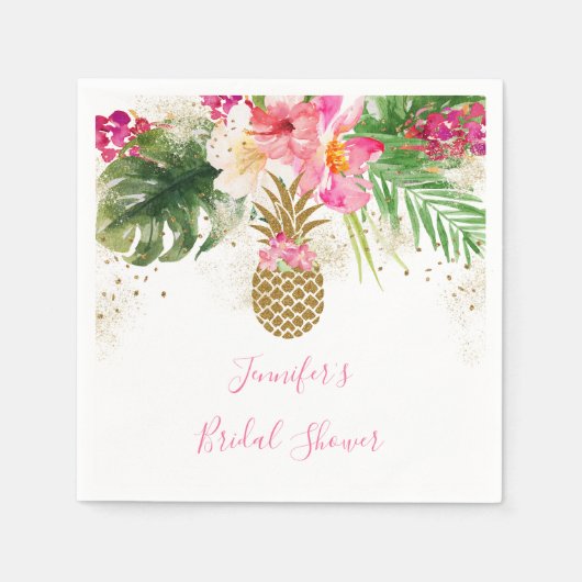 Serviette En Papier Mariage Tropical Floral de l'Ananas Douche (Devant)