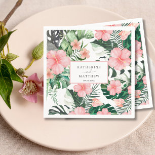 Serviette En Papier Mariage tropical floral exotique feuille de palmie
