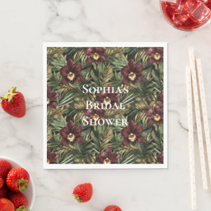 Serviette En Papier Mariage Tropical Floral Orchidée Rouge Bourgogne