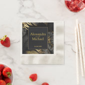 Serviette En Papier Mariage Tropical Noir Moderne Sauvez Les Dates (En situation)