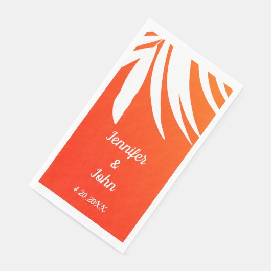 Serviette En Papier Mariage Tropical Palm Leaf Sunset Orange Beach (Coin)