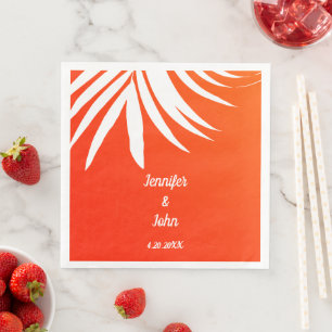 Serviette En Papier Mariage Tropical Palm Leaf Sunset Orange Beach