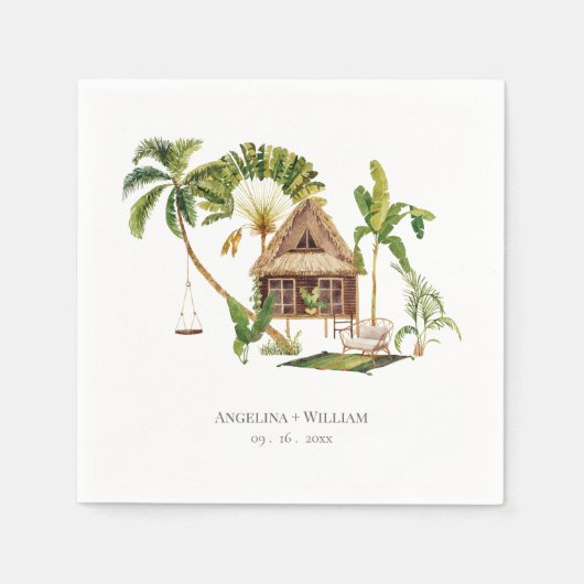 Serviette En Papier Mariage Tropical Palm Tree (Devant)