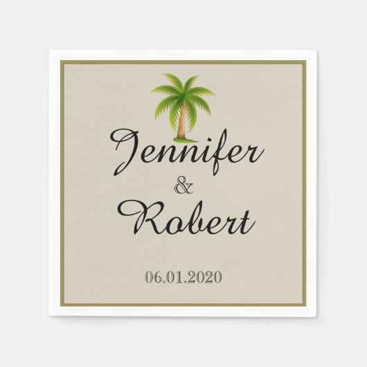 Serviette En Papier Mariage Tropical Palm Tree (Devant)