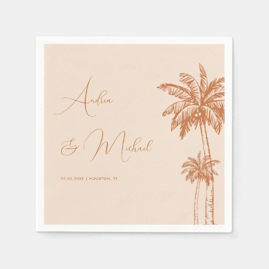 Serviette En Papier Mariage Tropical Palm Tree Beach Sand Terracotta (Devant)