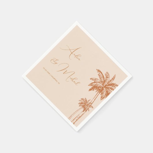 Serviette En Papier Mariage Tropical Palm Tree Beach Sand Terracotta (Coin)