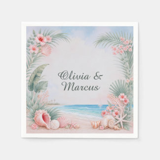 Serviette En Papier Mariage Tropical Palms Plage Coquillages