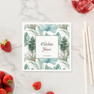 Serviette En Papier Mariage Tropical Personnalisé Palm Frond Motif