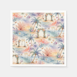 Serviette En Papier Mariage Tropical Romantique Coucher de Soleil Plag