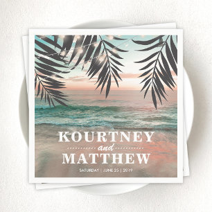 Serviette En Papier Mariage Tropical sur la Plage   Guirlande de Lumiè