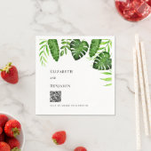 Serviette En Papier Mariage Tropical Végétal Code QR Partage de Photos (En situation)