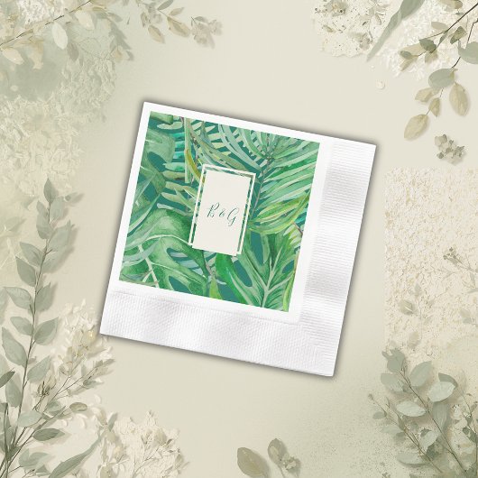 Serviette En Papier mariage tropical verdure émeraude