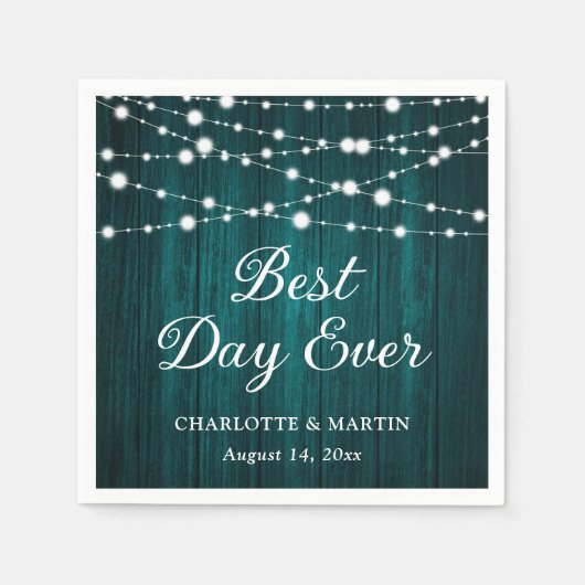 Serviette En Papier Mariage turquoise à cordes de bois rustique (Devant)