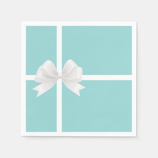 Serviette En Papier Mariage Turquoise Bleu Grand Nœud Blanc (Devant)