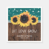 Serviette En Papier Mariage Turquoise de dentelle en bois rustique (Devant)