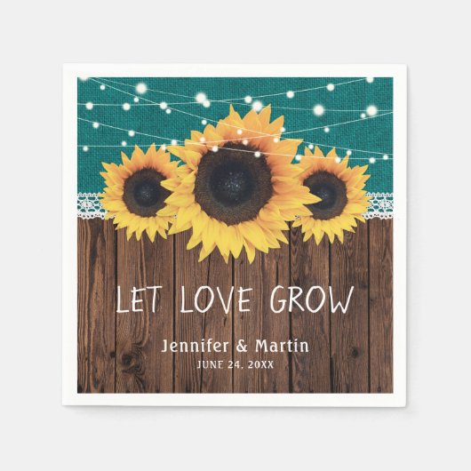 Serviette En Papier Mariage Turquoise de dentelle en bois rustique (Devant)