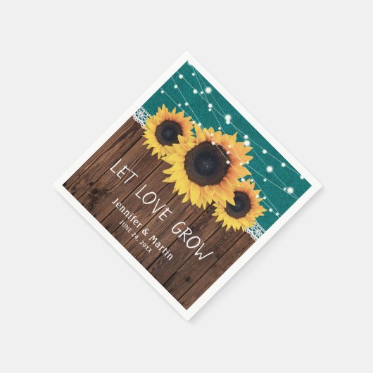 Serviette En Papier Mariage Turquoise de dentelle en bois rustique (Coin)