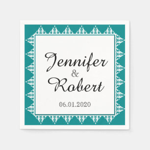 Serviette En Papier Mariage turquoise et blanc en fibre Napkin