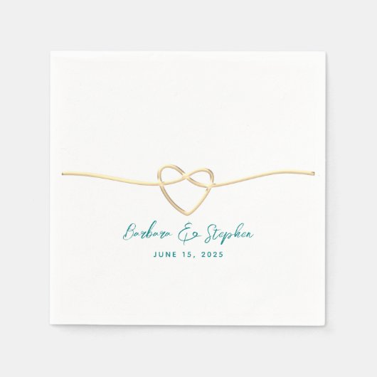 Serviette En Papier Mariage turquoise et Gold (Devant)