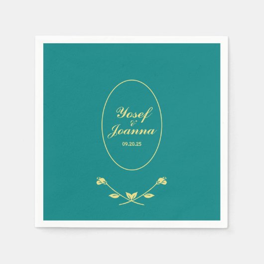 Serviette En Papier Mariage turquoise et Gold (Devant)