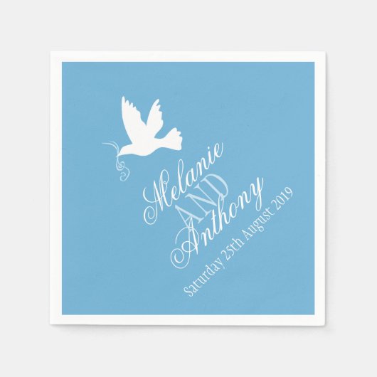 Serviette En Papier Mariage un blanc colombes bleu serviettes personna (Devant)