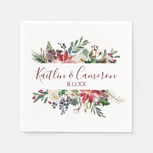 Serviette En Papier Mariage Vacances d'hiver | Bleu Bourgogne (Devant)