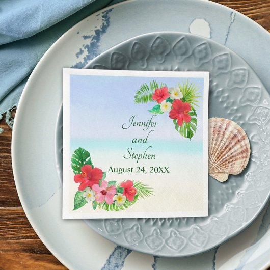 Serviette En Papier Mariage végétal tropical