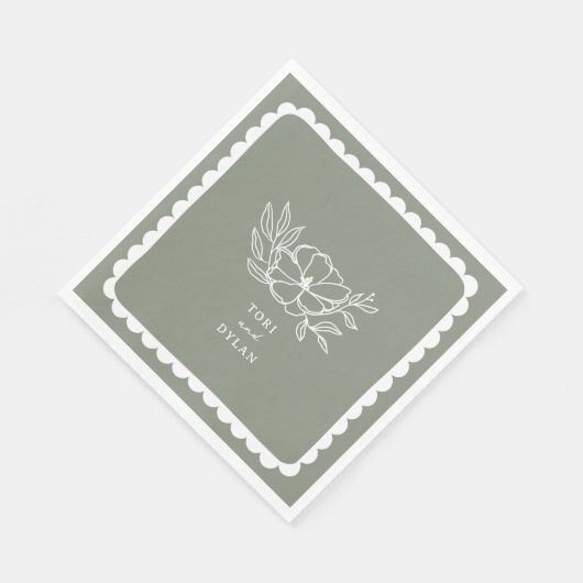 Serviette En Papier Mariage végétal vert Sage Botanique Scalloped (Coin)