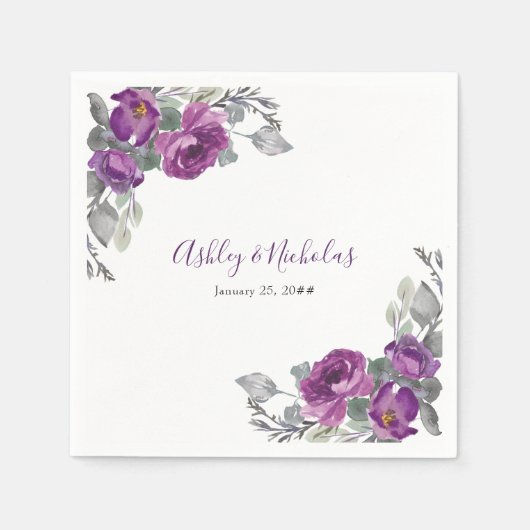 Serviette En Papier Mariage végétal violet élégant (Devant)