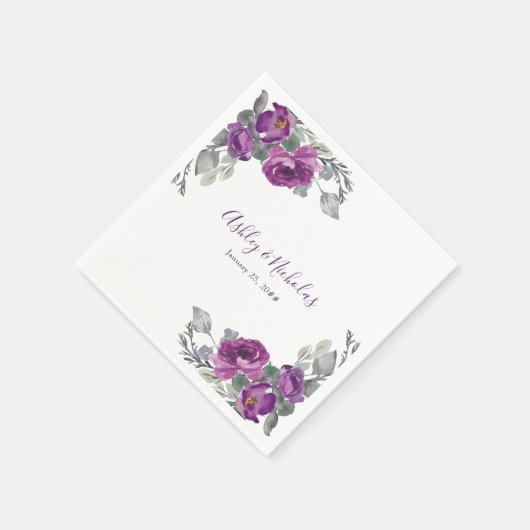 Serviette En Papier Mariage végétal violet élégant (Coin)