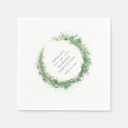 Serviette En Papier Mariage verdure couronne d'aquarelle sauge vert (Devant)