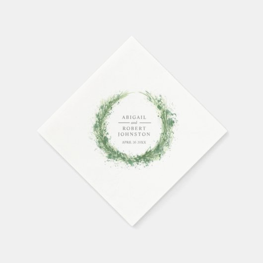Serviette En Papier Mariage verdure couronne d'aquarelle sauge vert (Coin)