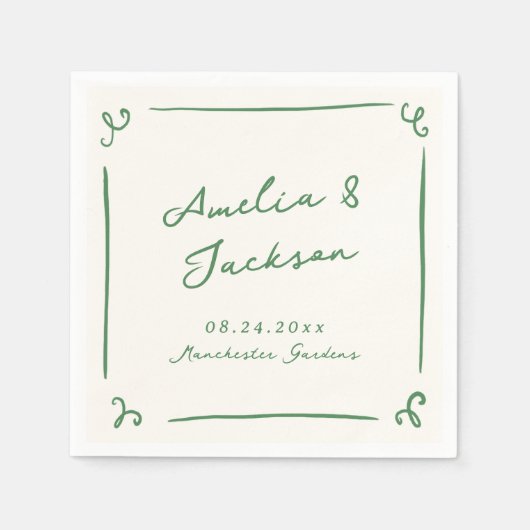 Serviette En Papier Mariage vert à main lunaire tiré (Devant)