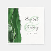 Serviette En Papier Mariage Vert Chasseur Agate Geode Script Argent (Devant)