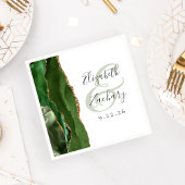 Serviette En Papier Mariage Vert Chasseur Or Script Agate Géode
