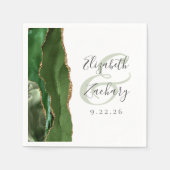 Serviette En Papier Mariage Vert Chasseur Or Script Agate Géode (Devant)